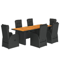 Berkfield 7 Piece Garden Dining Set With Cushions Black Poly Rattan - thumbnail 2