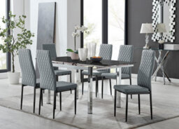 Furniturebox Uk Enna Black Glass Extending Dining Table And 6 Grey Milan Black Leg Chairs - thumbnail 1