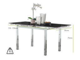 Furniturebox Uk Enna Black Glass Extending Dining Table And 6 Grey Milan Black Leg Chairs - thumbnail 8