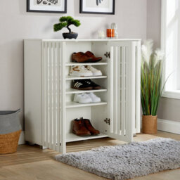 Home Source Halden 3 Door White Shoe Cabinet Hallway Storage Organiser Unit - thumbnail 2