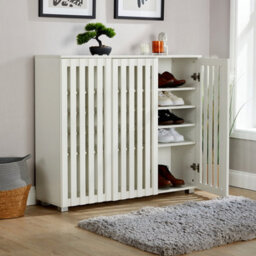 Home Source Halden 3 Door White Shoe Cabinet Hallway Storage Organiser Unit - thumbnail 3