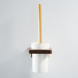 Nes Home Luxury Toilet Brush, Holder And Ceramic Bowl Wooden Walnut & Gold - thumbnail 4
