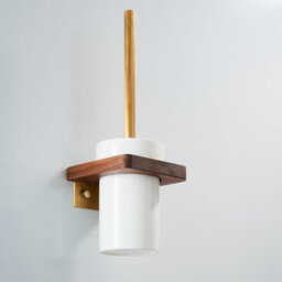 Nes Home Luxury Toilet Brush, Holder And Ceramic Bowl Wooden Walnut & Gold - thumbnail 5