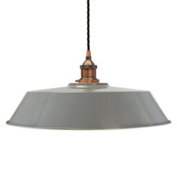 French Grey Large Chancery Painted Dome Pendant Light With Antique Copper Lamp Holder And Black Twisted Cable - Se Home - thumbnail 1