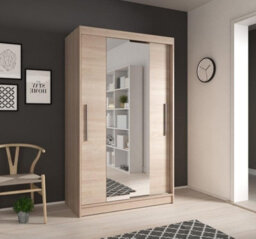 Arte Stylish Oak Sonoma Sliding Door Wardrobe W1200mm H2000mm D610mm With Mirrored Design - thumbnail 1