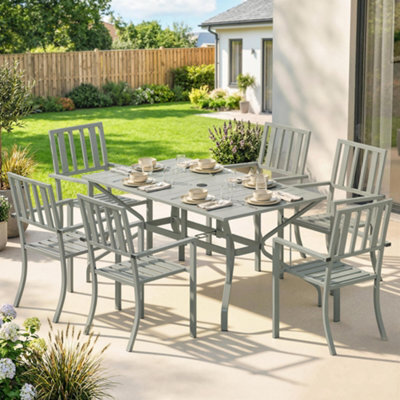 Outsunny 7 Pieces Patio Dining Set With Umbrella Hole For Garden, Light Grey - image 1