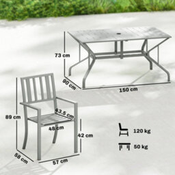 Outsunny 7 Pieces Patio Dining Set With Umbrella Hole For Garden, Light Grey - thumbnail 3