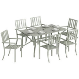 Outsunny 7 Pieces Patio Dining Set With Umbrella Hole For Garden, Light Grey - thumbnail 2