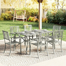Outsunny 7 Pieces Patio Dining Set With Umbrella Hole For Garden, Light Grey - thumbnail 9