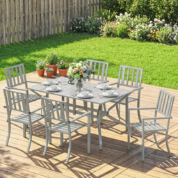 Outsunny 7 Pieces Patio Dining Set With Umbrella Hole For Garden, Light Grey - thumbnail 8