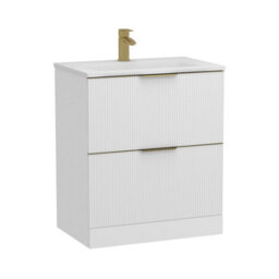 Royal Bathrooms Evora 700mm Matt White Fluted Floor Standing Bathroom Vanity Unit 2 Drawer Cabinet With Stone Basin & Brushed Brass Handles - thumbnail 8