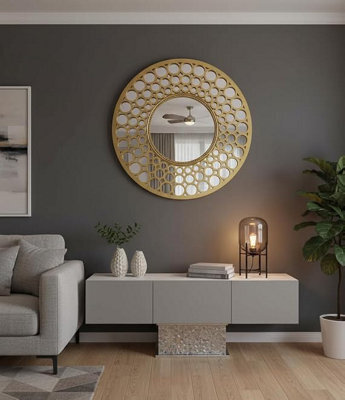 Biznest Large Round Gold Mirror 63Cm Premium Quality Best For Gifts Home Decor Sitting Room Bed Room - image 1