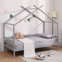 SlumberWorx Teddy Kids Childrens Wooden House Treehouse Single Bed Frame (Grey) - thumbnail 1