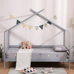 SlumberWorx Teddy Kids Childrens Wooden House Treehouse Single Bed Frame (Grey) - thumbnail 2