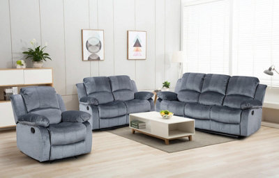 Grey Chenille Fabric 3 + 2 + 1 Seater Manual Recliner Sofa And Armchair Set Valencia - image 1