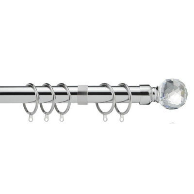 Home Treats Metal Curtain Pole Set Extendable 40Cm To 218Cm Chrome Curtain Rail 25mm Crystal - image 1