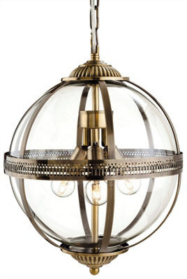 Luminosa Lighting Luminosa Mayfair 3 Light Spherical Ceiling Pendant Antique Brass, Clear Glass, E14 - image 1