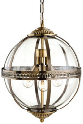 Luminosa Lighting Luminosa Mayfair 3 Light Spherical Ceiling Pendant Antique Brass, Clear Glass, E14 - thumbnail 1