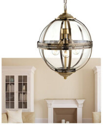 Luminosa Lighting Luminosa Mayfair 3 Light Spherical Ceiling Pendant Antique Brass, Clear Glass, E14 - thumbnail 2