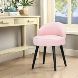 Living And Home Light Pink Velvet Upholstered Dressing Table Stool With Black Rubberwood Legs W 490 X D 490 X H 680 mm