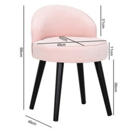 Living And Home Light Pink Velvet Upholstered Dressing Table Stool With Black Rubberwood Legs W 490 X D 490 X H 680 mm - thumbnail 5