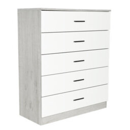 Urbnliving Height 90.5Cm 5 Drawer Wooden Bedroom Chest Cabinet Modern Ash Grey Carcass And White Drawers Wide Storage Cupboard - thumbnail 2