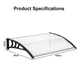 Door Canopy Awning Outdoor Window Rain Shelter Cover For Door Porch 120X80Cm  Black - thumbnail 2