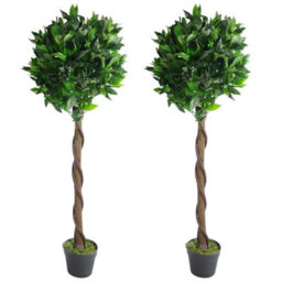 Leaf Pair Of 120Cm (4Ft) Twisted Stem Artificial Topiary Bay Laurel Ball Trees - thumbnail 1