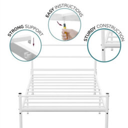 Single Metal Bed Frame Heavy Duty Steel Easy Build 3Ft Black White - thumbnail 2