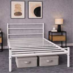 Single Metal Bed Frame Heavy Duty Steel Easy Build 3Ft Black White - thumbnail 5
