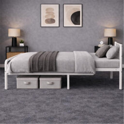 Single Metal Bed Frame Heavy Duty Steel Easy Build 3Ft Black White - thumbnail 4