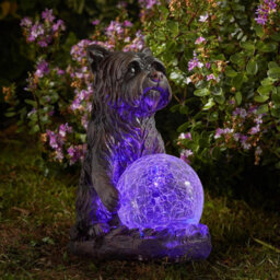 Solar Powered Mystic Dog Garden Ornament - Hand Painted Sculpture With Light Up Led Crackle Glass Ball - H19.5 X W10 X D15.5Cm - thumbnail 2