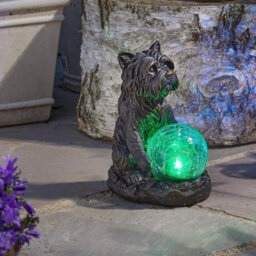 Solar Powered Mystic Dog Garden Ornament - Hand Painted Sculpture With Light Up Led Crackle Glass Ball - H19.5 X W10 X D15.5Cm - thumbnail 4