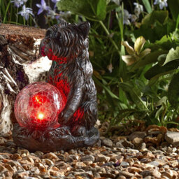 Solar Powered Mystic Dog Garden Ornament - Hand Painted Sculpture With Light Up Led Crackle Glass Ball - H19.5 X W10 X D15.5Cm - thumbnail 3