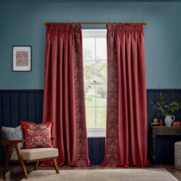 Morris & Co Strawberry Thief Embroidery Embroidered Velvet Room Darkening Pencil Pleat Curtain Pair Berry (W)168Cm X (D)229Cm - thumbnail 2