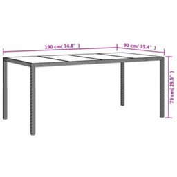 Walplus Garden Table Beige 190X90X75 Cm Tempered Glass And Poly Rattan - thumbnail 6