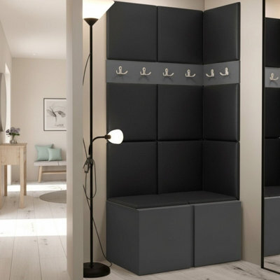 Orion I Hallway Set Graphite Shoe Cabinet Hangers Black Eco Leather Panels - image 1