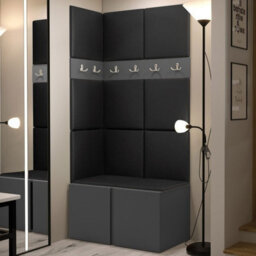 Orion I Hallway Set Graphite Shoe Cabinet Hangers Black Eco Leather Panels - thumbnail 2