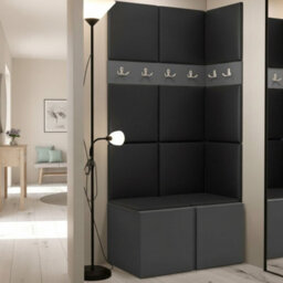Orion I Hallway Set Graphite Shoe Cabinet Hangers Black Eco Leather Panels