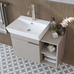 Roomart Likya Wall Mounted Bathroom Set With 72Cm Vanity Unit And Basin, Mirror Cabinet And Tall Storage Cupboard, Sandstone - thumbnail 4
