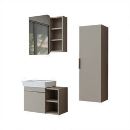 Roomart Likya Wall Mounted Bathroom Set With 72Cm Vanity Unit And Basin, Mirror Cabinet And Tall Storage Cupboard, Sandstone - thumbnail 5