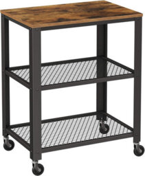 Songmics Serving Trolley, 3-Tier Rolling Storage Shelf With Wooden Tray, Rustic Kitchen Or Living Room Organizer, Vintage - thumbnail 4