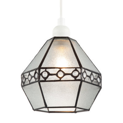 Happy Homewares Industrial Style Pendant Light Shade With Frosted Glass And Clear Gems - image 1