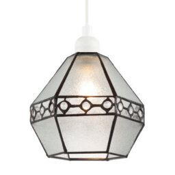 Happy Homewares Industrial Style Pendant Light Shade With Frosted Glass And Clear Gems - thumbnail 1