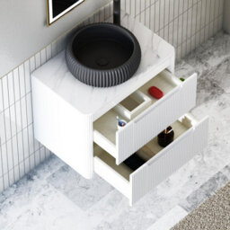 Royal Bathrooms Avenza 700mm Matt White Wall Hung Bathroom Countertop Vanity Unit 2 Drawer With Milan Black Basin - thumbnail 5