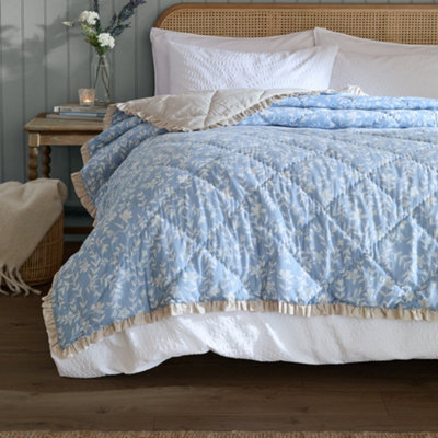 Wylder Amelia 100% Cotton Floral Quilted Bedspread, Duck Egg Blue, 240 X 260 Cm - image 1