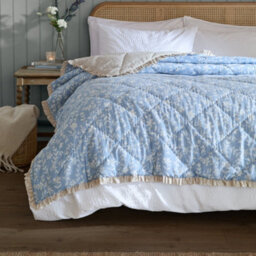Wylder Amelia 100% Cotton Floral Quilted Bedspread, Duck Egg Blue, 240 X 260 Cm - thumbnail 1