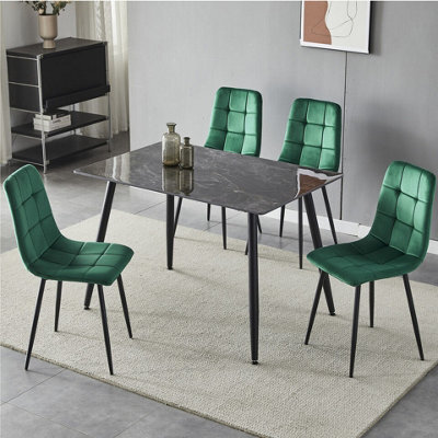 Urbn-Living Urbnliving 5Pcs Crimea Shinny Modern Ceramic Top Dining Table & Green Plush Velvet Chairs With Metal Legs - image 1