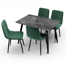 Urbn-Living Urbnliving 5Pcs Crimea Shinny Modern Ceramic Top Dining Table & Green Plush Velvet Chairs With Metal Legs - thumbnail 6