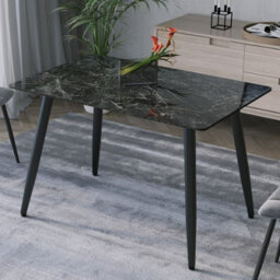 Urbn-Living Urbnliving 5Pcs Crimea Shinny Modern Ceramic Top Dining Table & Green Plush Velvet Chairs With Metal Legs - thumbnail 3